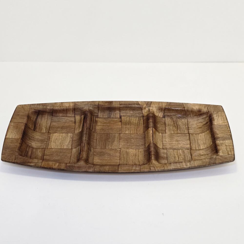 Stamped Weavewood Inc. Minneapolis Mid-Cent. Modern Wooden Divided Tray 14"x6.5"